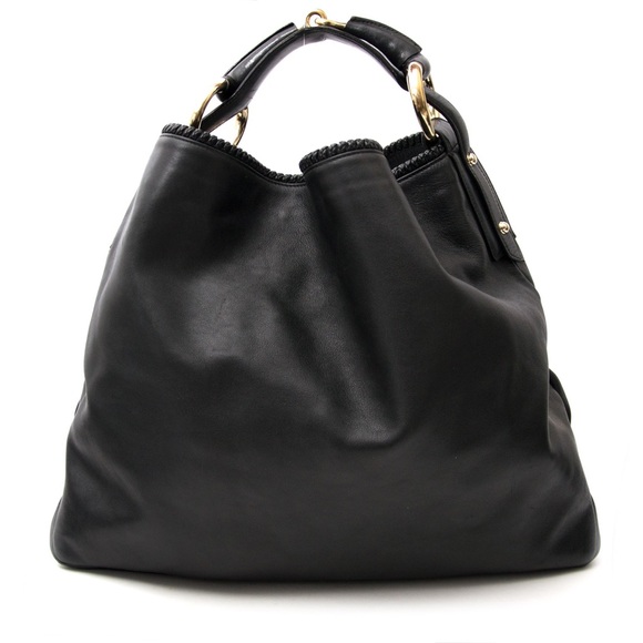 Gucci Handbags - Gucci BLACK LEATHER HORSEBIT BUCKLE HOBO BAG